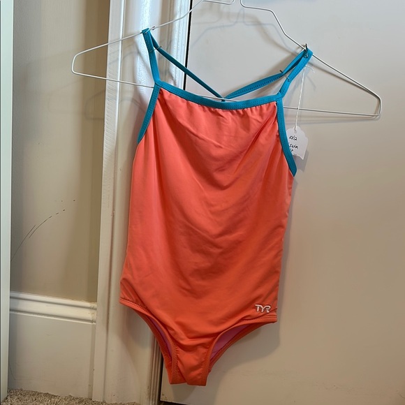 TYR Kids One Piece Swimsuit - Coral and Blue - Picture 1 of 4